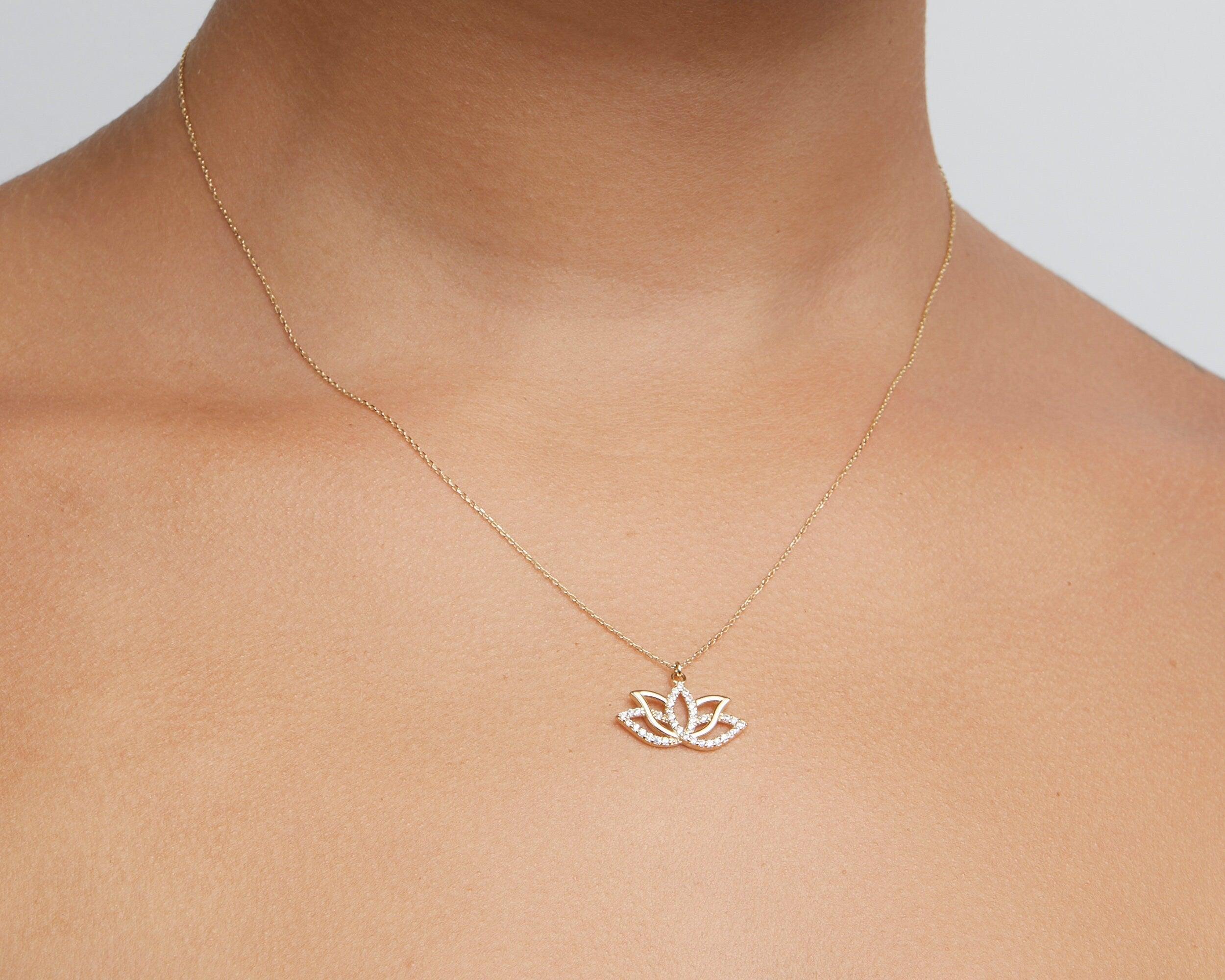 The Lotus Necklace as a daily wear gift in 18K Gold Vermeil. Safe for sensitive skin, made for keeping.