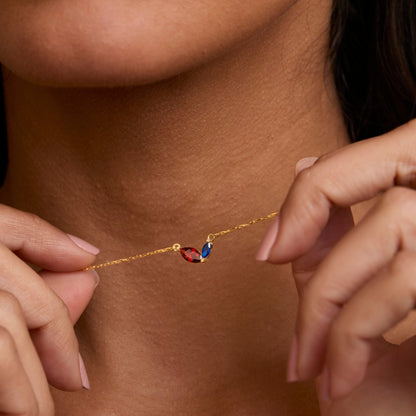 Marquese Double Birthstone Necklace as a thoughtful birthday gift in 18K Gold Vermeil with Birthstone. Hypoallergenic, no.