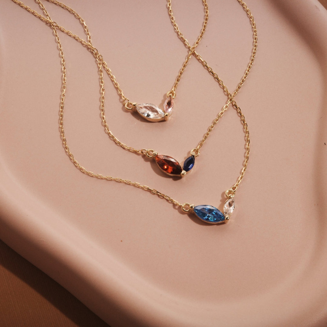 Marquese Double Birthstone Necklace in Glamour Jewelry House gift box — 18K Gold Vermeil mother's day gift.