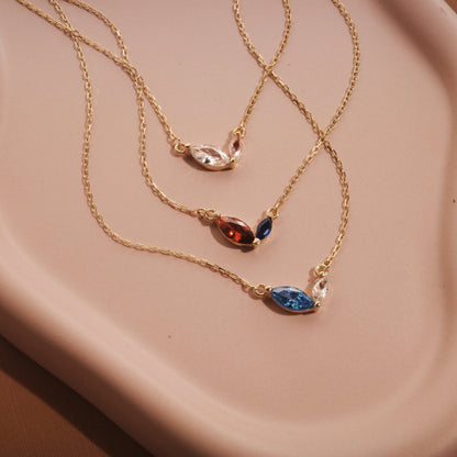 Marquese Double Birthstone Necklace in Glamour Jewelry House gift box — 18K Gold Vermeil mother's day gift.