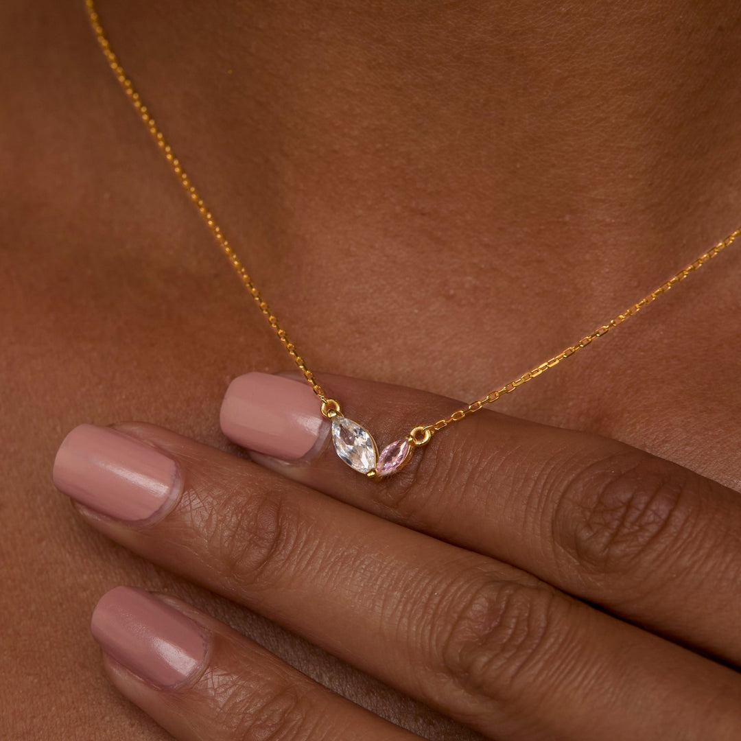 Marquese Double Birthstone Necklace in 18K Gold Vermeil — luxury handmade jewelry. Tarnish-resistant, perfect daily wear.