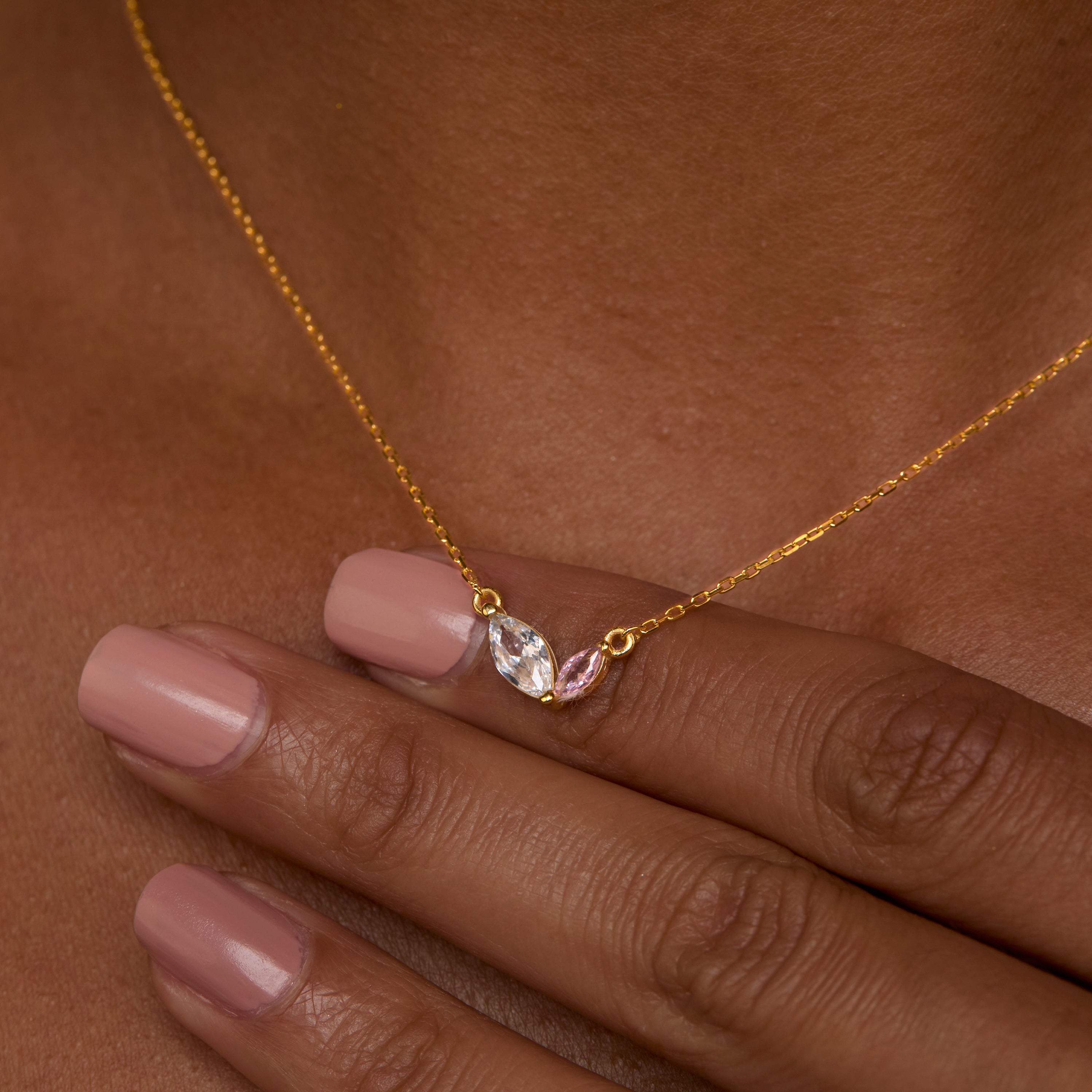 Marquese Double Birthstone Necklace in 18K Gold Vermeil — luxury handmade jewelry. Tarnish-resistant, perfect daily wear.