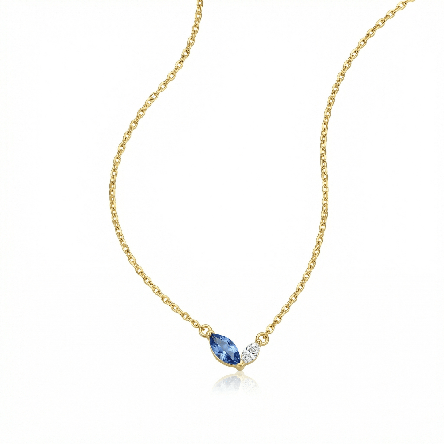 Marquese Double Birthstone Necklace in 18K Gold Vermeil with Birthstone. Tarnish-resistant, perfect for daily wear.