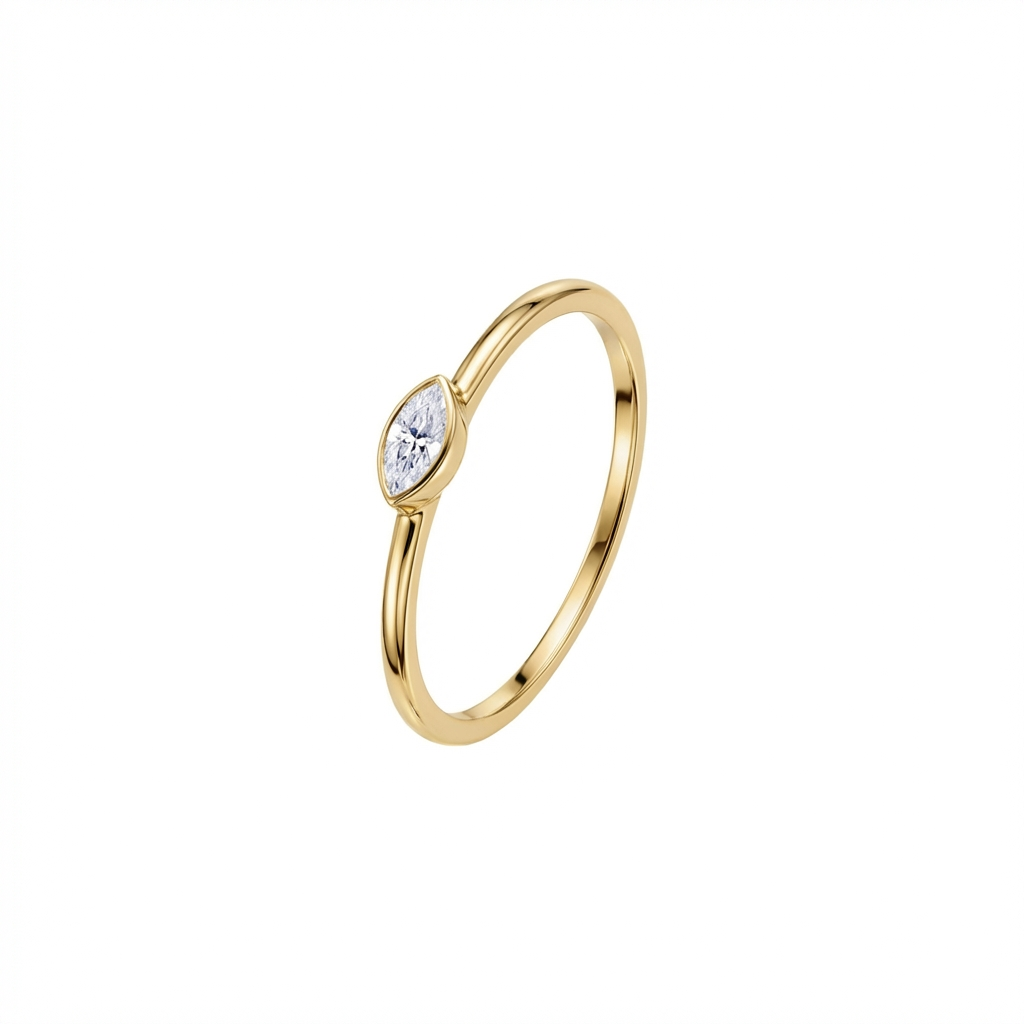 Marquise Band Ring in 18K Gold Vermeil with CZ Diamond. Tarnish-resistant, perfect for daily wear.