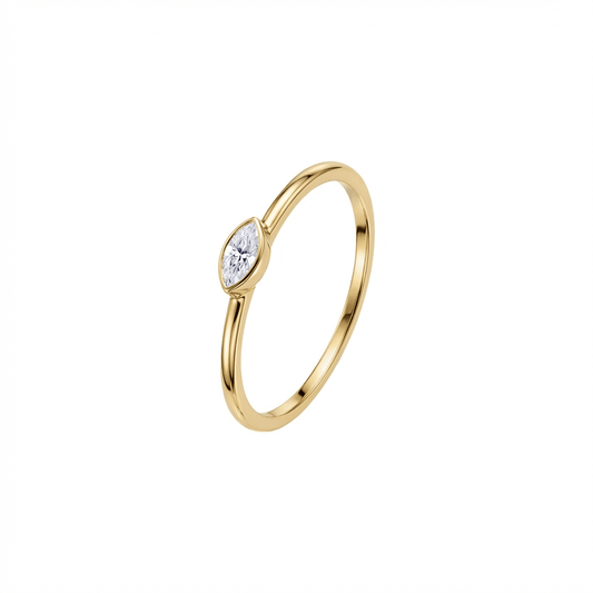 Marquise Band Ring in 18K Gold Vermeil with CZ Diamond. Tarnish-resistant, perfect for daily wear.