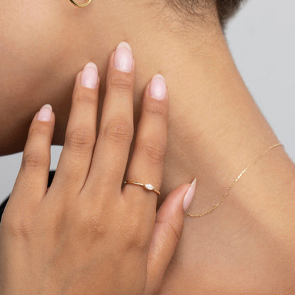 The Marquise Band Ring styled in 18K Gold Vermeil — elegant everyday jewelry. Tarnish-resistant.