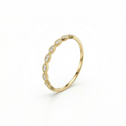 Marquise Band Stackable Ring in 18K Gold Vermeil with CZ Diamond. Tarnish-resistant, perfect for daily wear.
