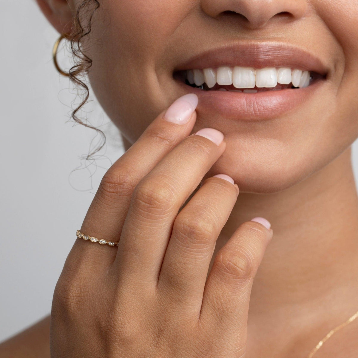 The Marquise Band Stackable Ring styled in 18K Gold Vermeil — elegant everyday jewelry. Tarnish-resistant.