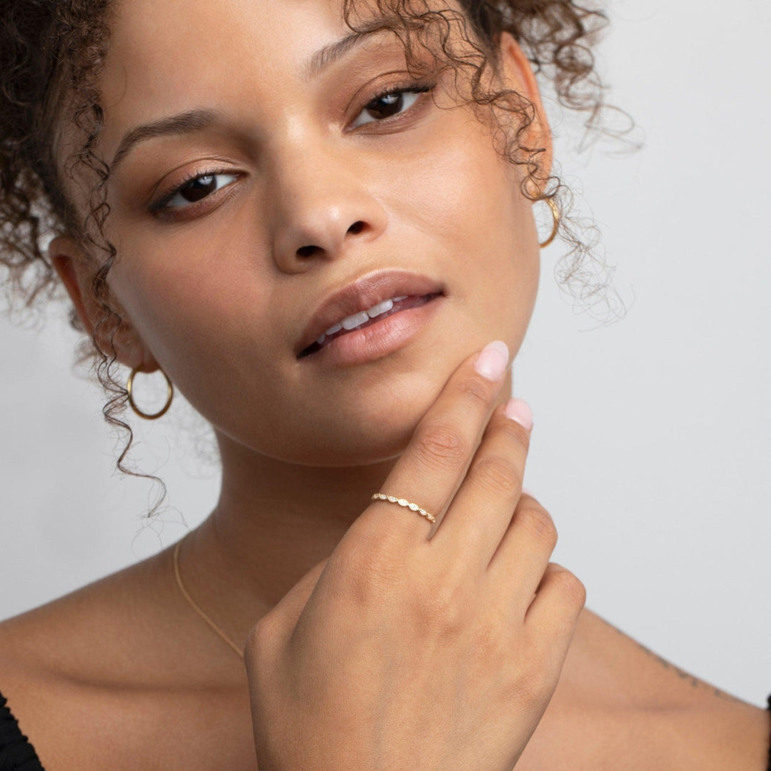 The Marquise Band Stackable Ring as an anniversary gift in 18K Gold Vermeil. Tarnish-resistant, made for keeping.