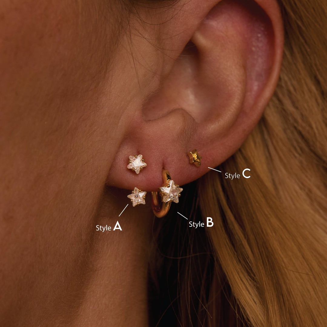 Star Ear Jacket Hoop Earring Set as a thoughtful birthday gift in 18K Gold Vermeil. Hypoallergenic for sensitive ears.