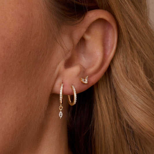Close detail of the Marquise Earring Set in 18K Gold Vermeil with CZ Diamond. Tarnish-resistant, premium handmade jewelry.