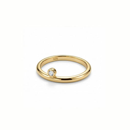 Minimalist CZ Diamond Stackable Ring in 18K Gold Vermeil with CZ Diamond. Tarnish-resistant, perfect for daily wear.