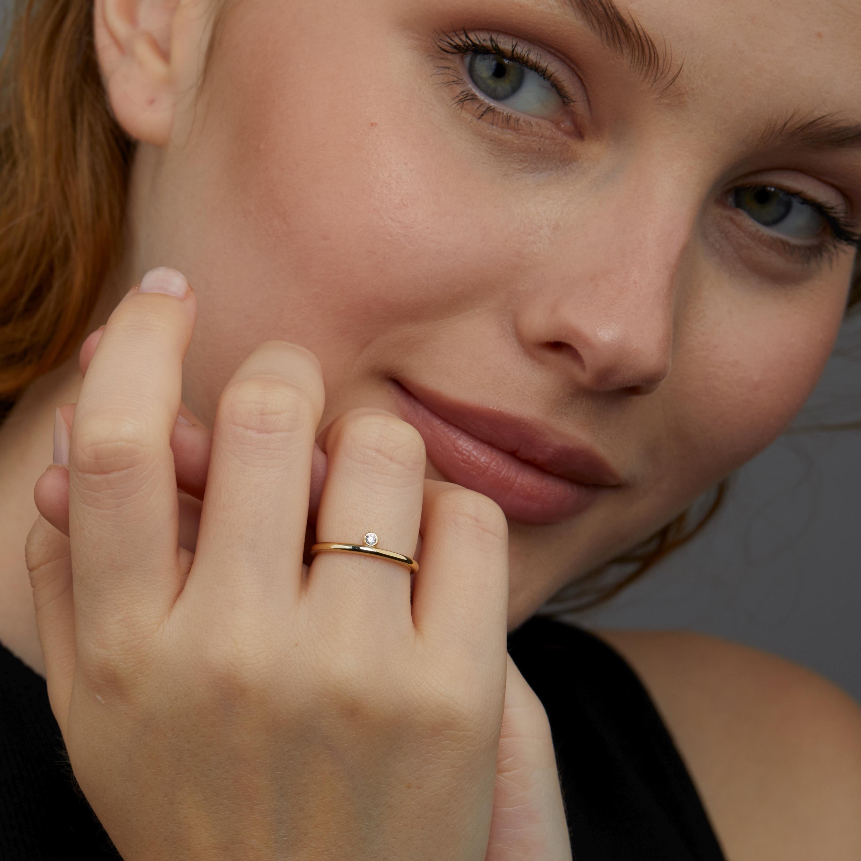 Minimalist CZ Diamond Stackable Ring as a thoughtful birthday gift in 18K Gold Vermeil with CZ Diamond. Hypoallergenic, no.