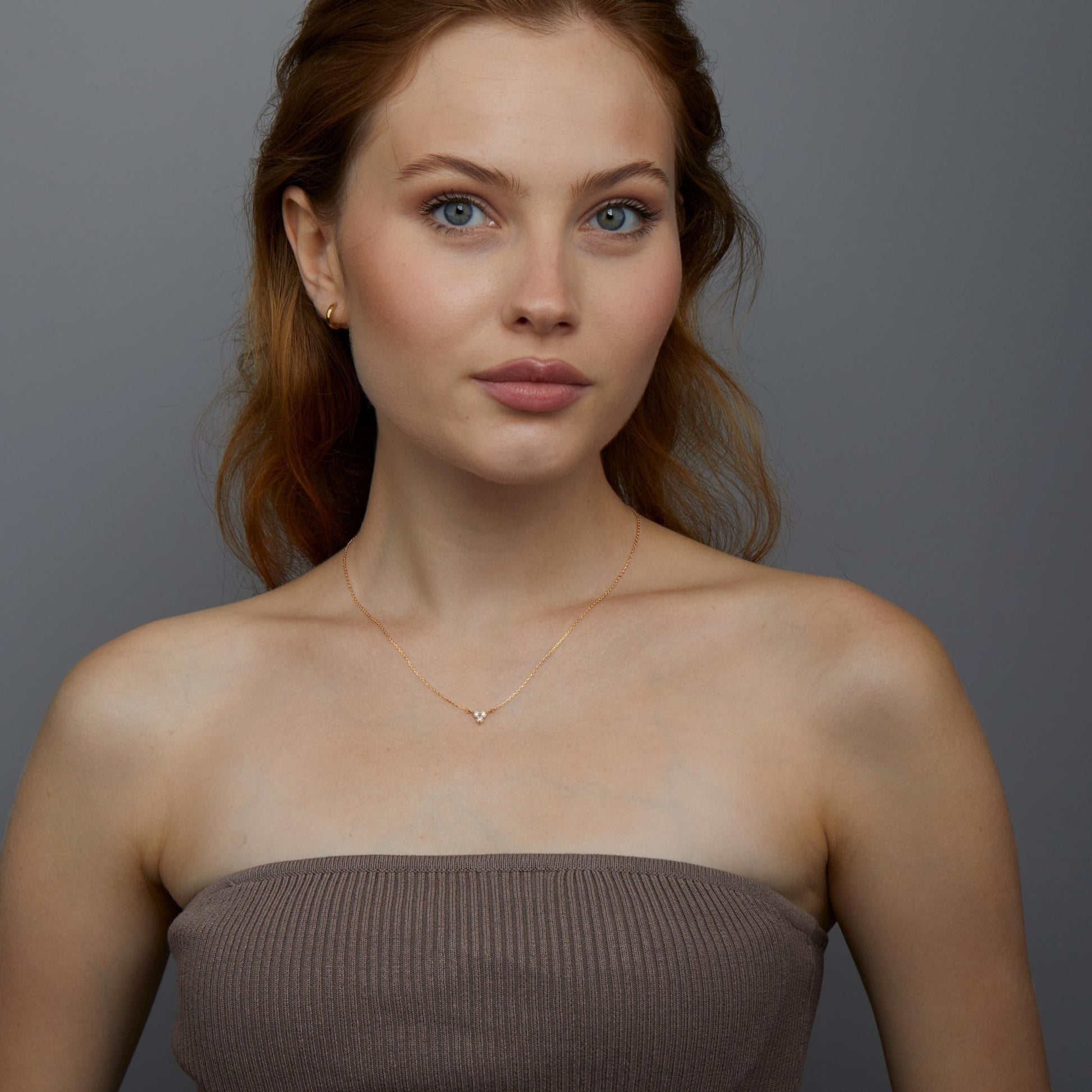 The Minimalist Dainty CZ Diamond Necklace styled in 18K Gold Vermeil — elegant everyday jewelry. Tarnish-resistant.