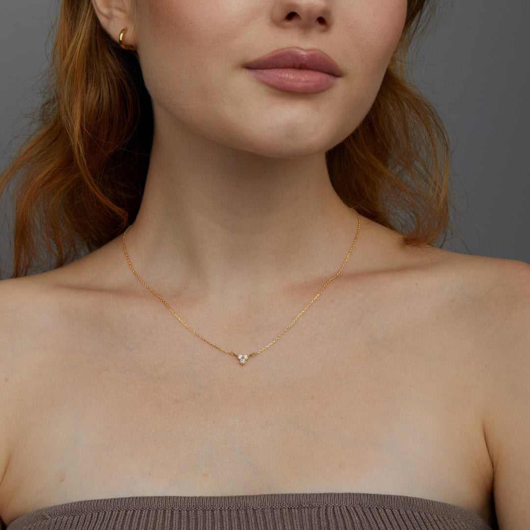 Minimalist Dainty CZ Diamond Necklace in Glamour Jewelry House gift box — 18K Gold Vermeil graduation gift. Hypoallergenic.