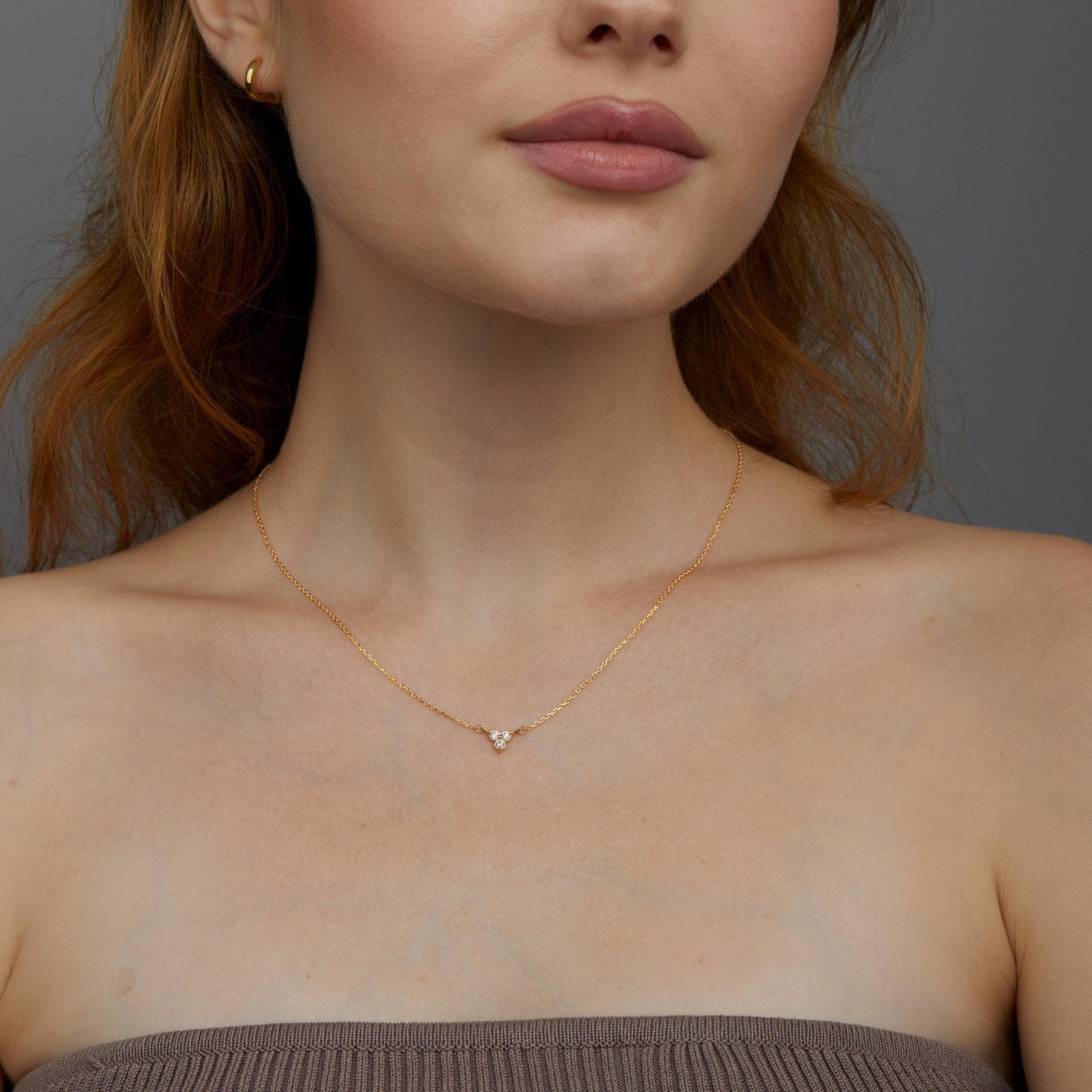 Minimalist Dainty CZ Diamond Necklace in Glamour Jewelry House gift box — 18K Gold Vermeil graduation gift. Hypoallergenic.