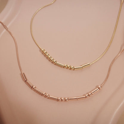 Morse Code Necklace as a thoughtful birthday gift in 18K Gold Vermeil. Hypoallergenic, no green marks.