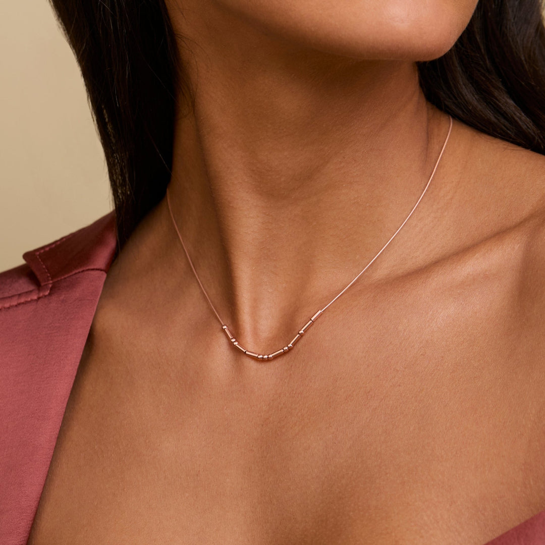 The Morse Code Necklace as an anniversary gift in 18K Gold Vermeil. Safe for sensitive skin, made for keeping.