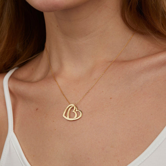 Close detail of the Multi-Heart Name Necklace in 18K Gold Vermeil. Safe for sensitive skin, premium handmade jewelry.