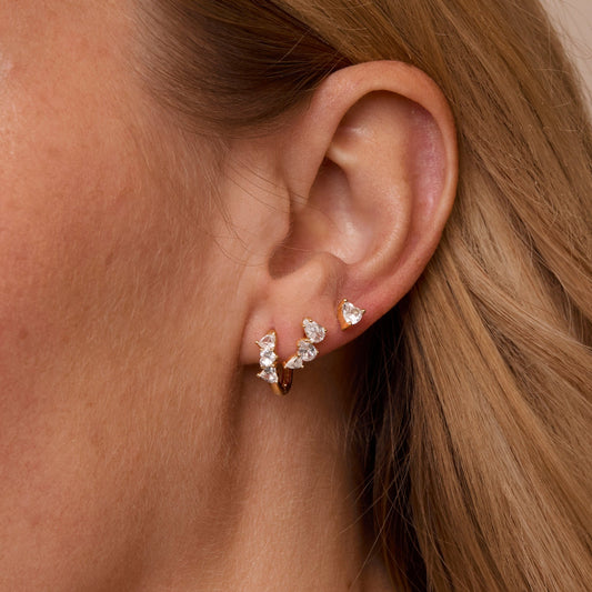 Close detail of the Multi-Pearl Glam Ear Cluster in 18K Gold Vermeil with Freshwater Pearl. Tarnish-resistant, premium.