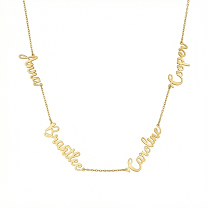 Multiple Name Necklace in 18K Gold Vermeil. Tarnish-resistant, perfect for daily wear.