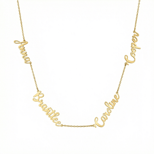 Multiple Name Necklace in 18K Gold Vermeil. Tarnish-resistant, perfect for daily wear.
