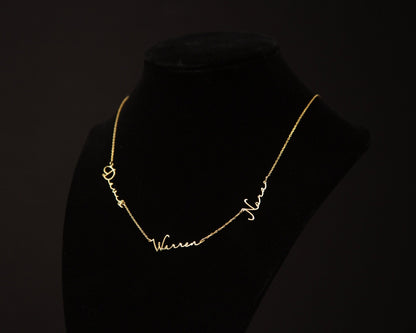 Multiple Name Necklace as a thoughtful birthday gift in 18K Gold Vermeil. Hypoallergenic, no green marks.