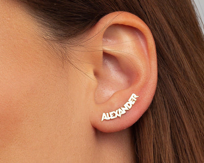 Close detail of the Name Earring in 18K Gold Vermeil. Tarnish-resistant, premium handmade jewelry.