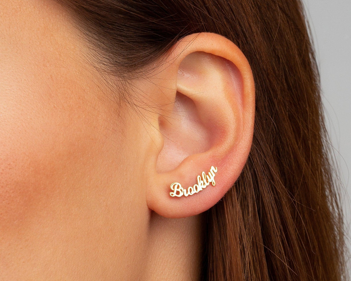 The Name Earring as a wedding gift in 18K Gold Vermeil. Tarnish-resistant, made for keeping.