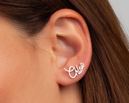 Name Earring in Glamour Jewelry House gift box — 18K Gold Vermeil anniversary gift. No green marks.