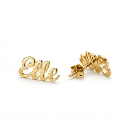 Name Earring in 18K Gold Vermeil. No green marks, perfect for daily wear.
