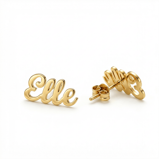 Name Earring in 18K Gold Vermeil. No green marks, perfect for daily wear.