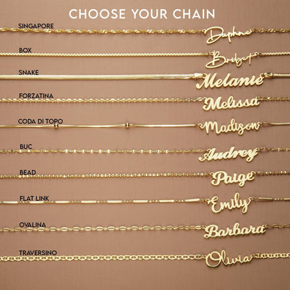 Name Necklace as a thoughtful birthday gift in 18K Gold Vermeil. Hypoallergenic, no green marks.