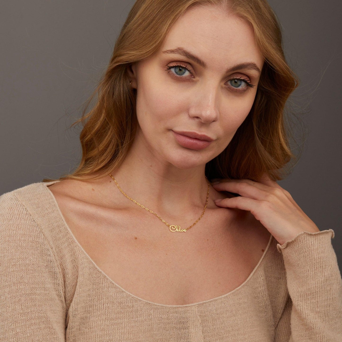 Name Necklace styled with complementary pieces in 18K Gold Vermeil. Hypoallergenic, no green marks, layered looks.