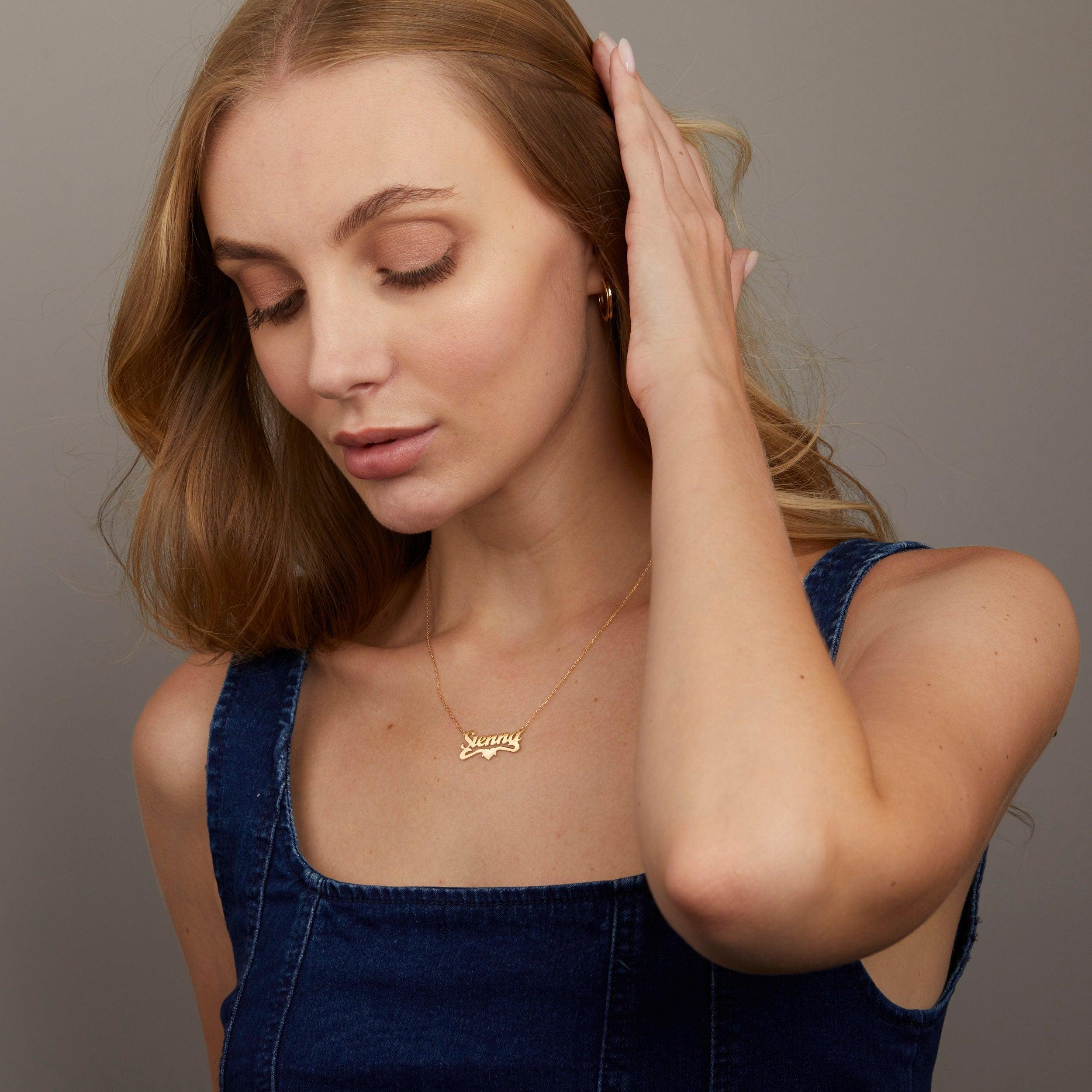 The Name Necklace with Heart as a wedding gift in 18K Gold Vermeil. Safe for sensitive skin, made for keeping.