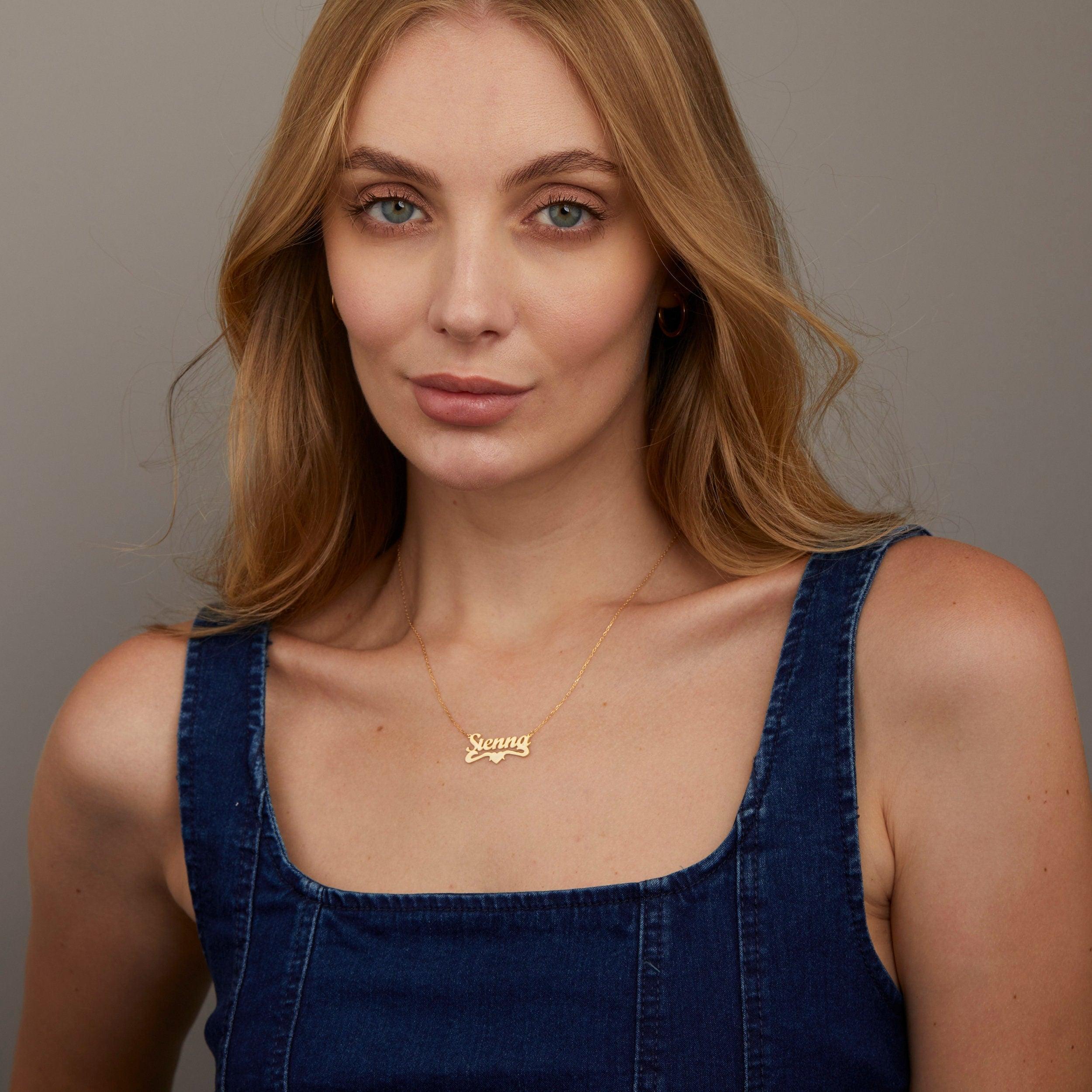Name Necklace with Heart in Glamour Jewelry House gift box — 18K Gold Vermeil anniversary gift. Tarnish-resistant.