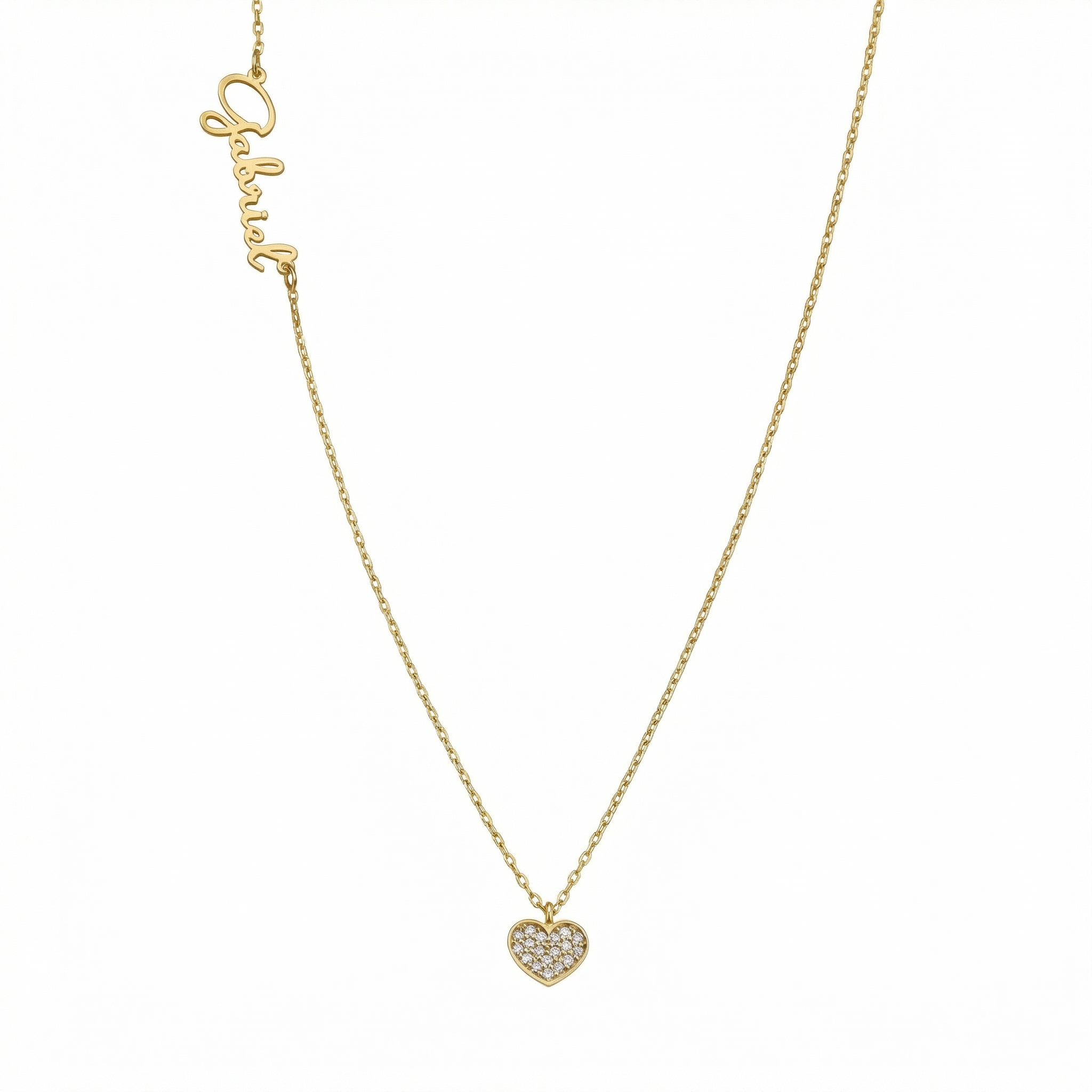 Name Necklace with Heart Pendant in 18K Gold Vermeil. Tarnish-resistant, perfect for daily wear.