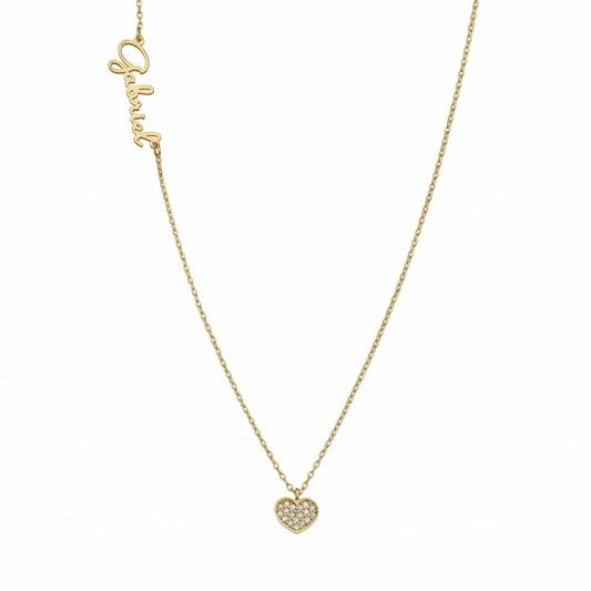 Name Necklace with Heart Pendant in 18K Gold Vermeil. Tarnish-resistant, perfect for daily wear.