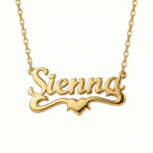 Name Necklace with Heart in 18K Gold Vermeil. Tarnish-resistant, perfect for daily wear.
