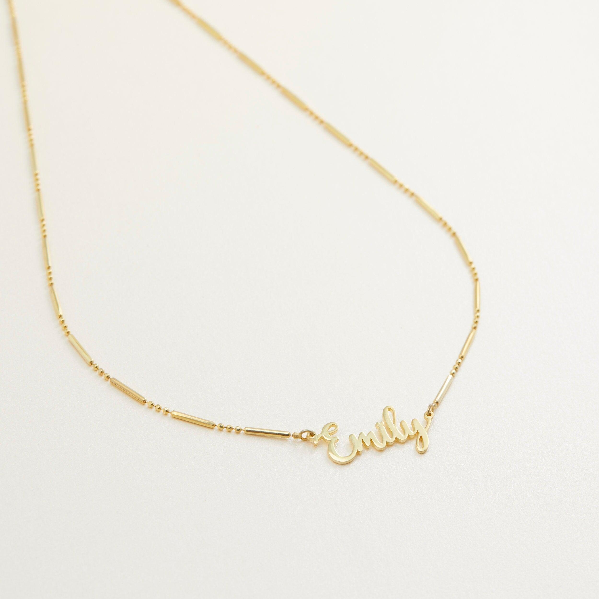 Macro detail of the Name Necklace with Italian Chain showcasing craftsmanship in 18K Gold Vermeil. Tarnish-resistant.