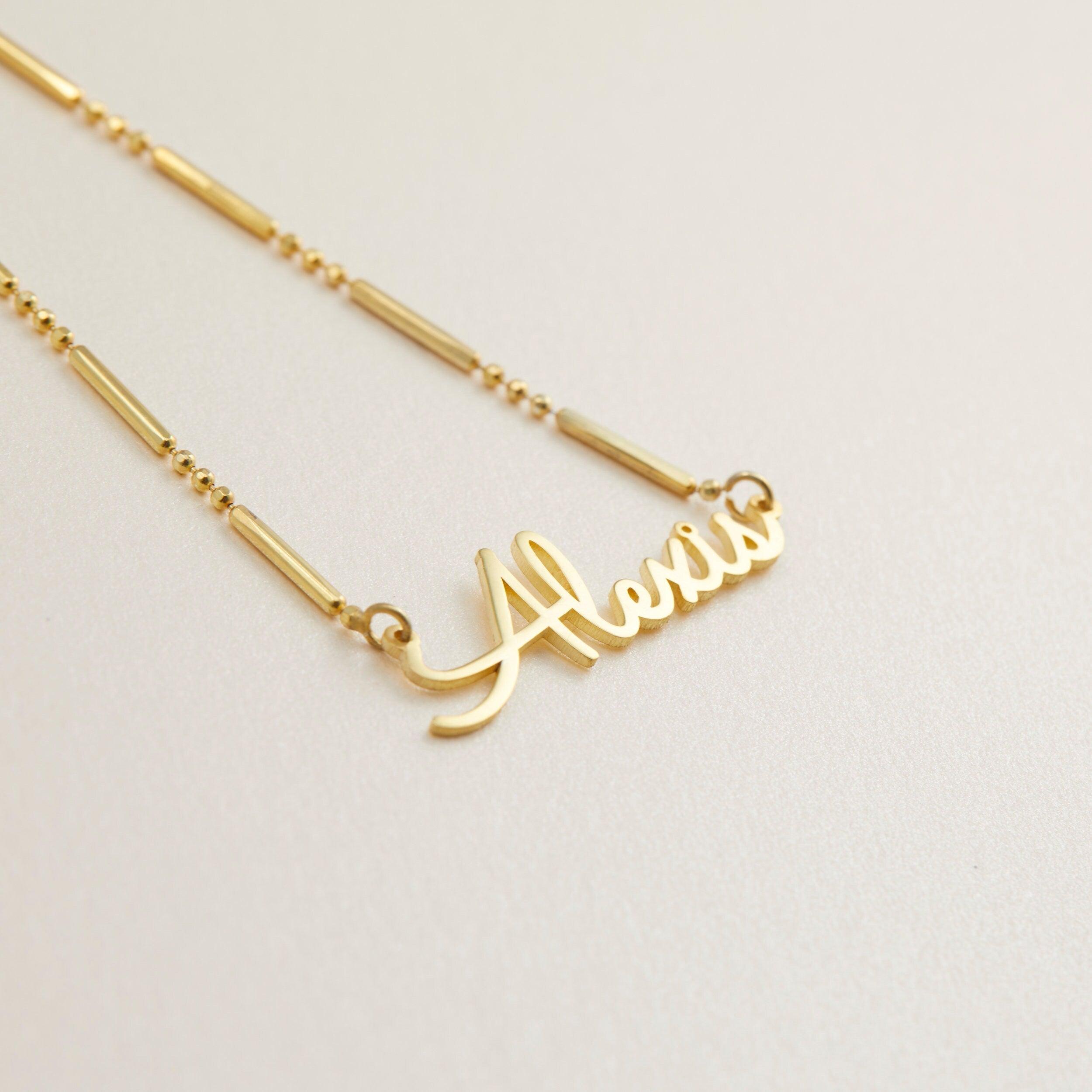 Name Necklace with Italian Chain in Glamour Jewelry House gift box — 18K Gold Vermeil anniversary gift. Tarnish-resistant.