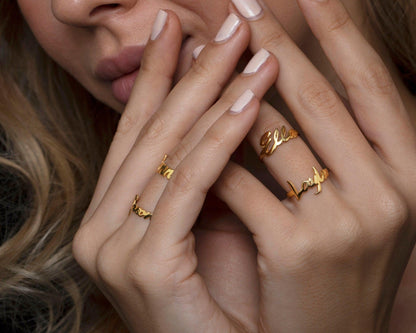Name Ring in Glamour Jewelry House gift box — 18K Gold Vermeil anniversary gift. Hypoallergenic, no green marks.