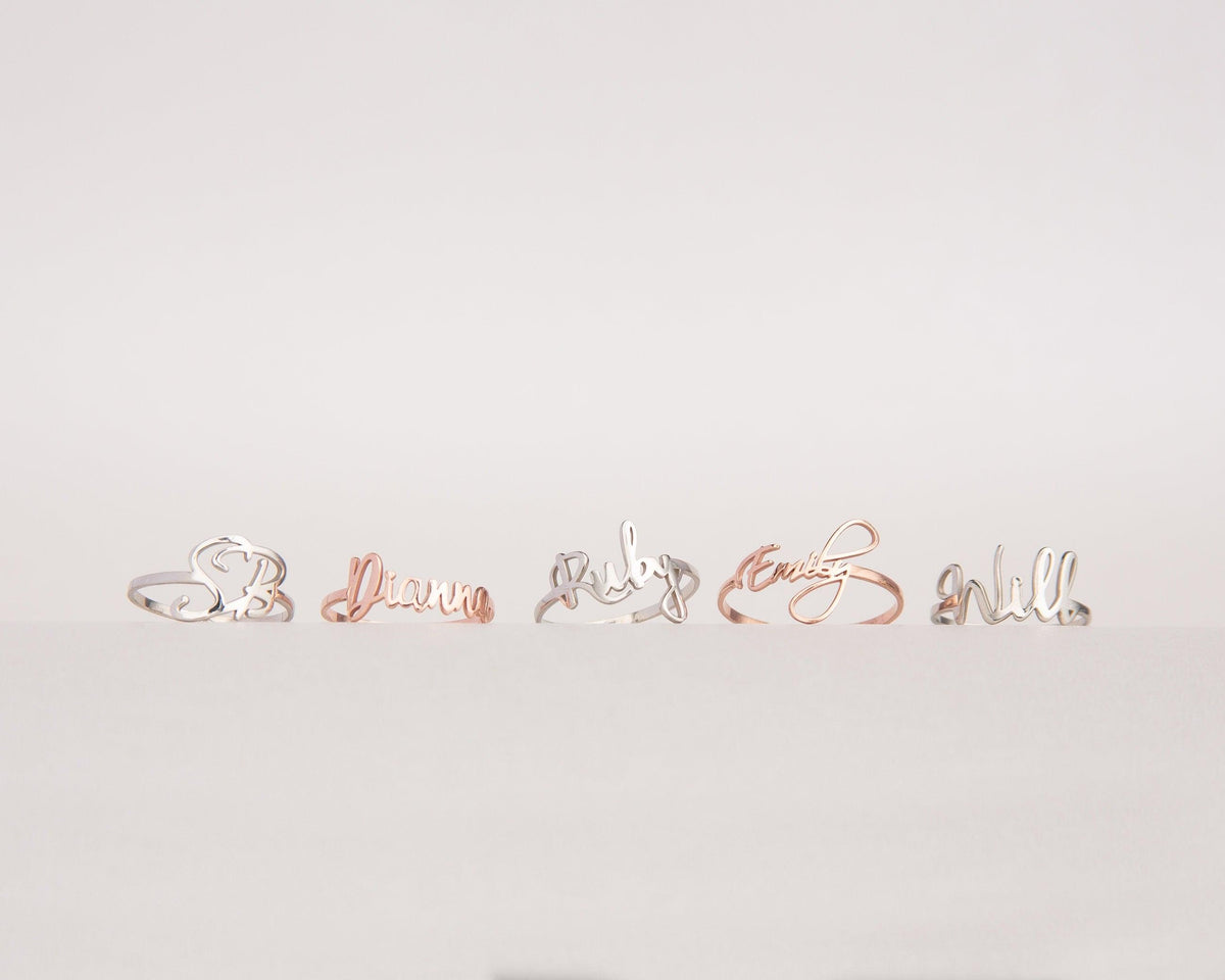 The Name Ring styled in 18K Gold Vermeil — elegant everyday jewelry. Tarnish-resistant.