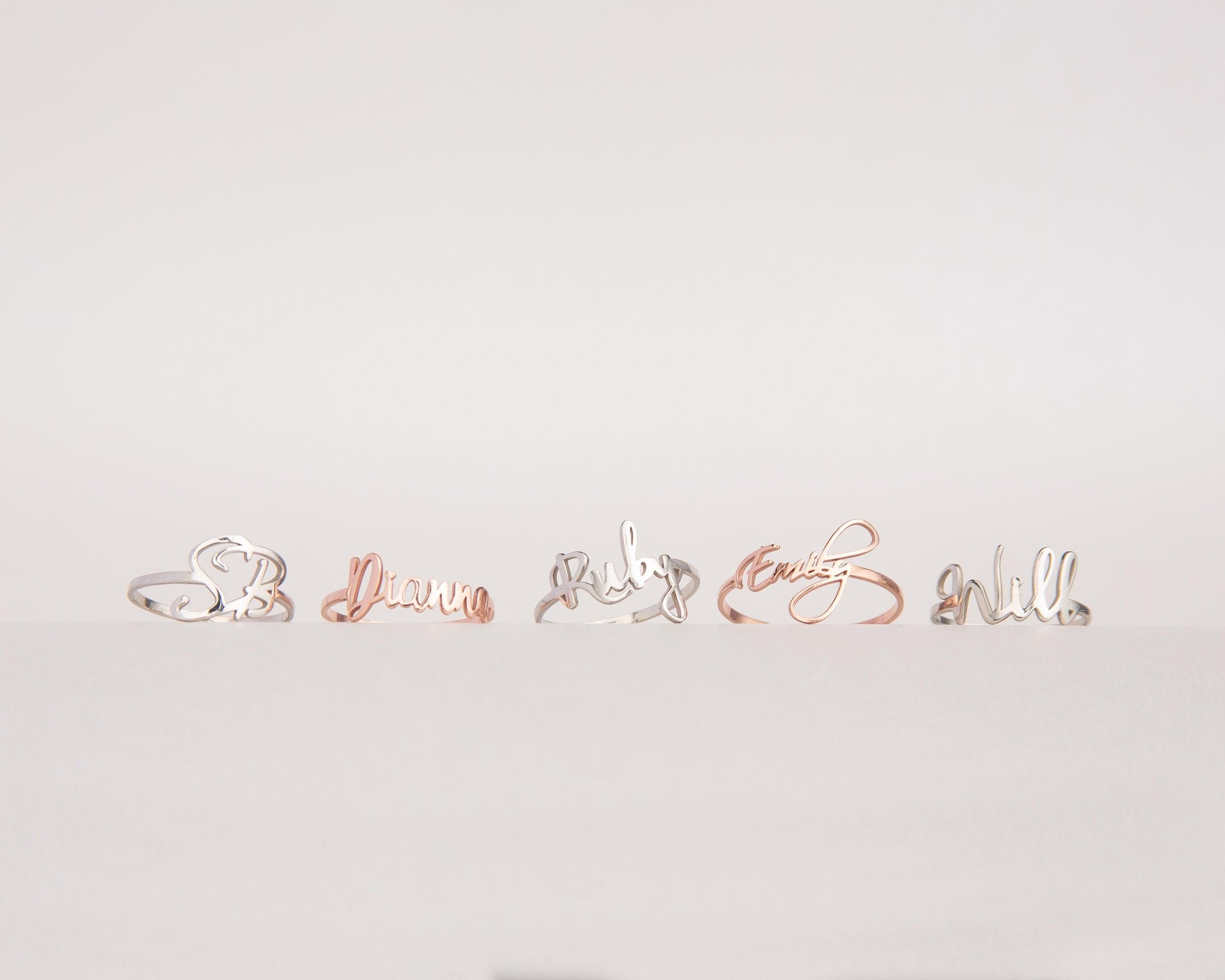 The Name Ring styled in 18K Gold Vermeil — elegant everyday jewelry. Tarnish-resistant.