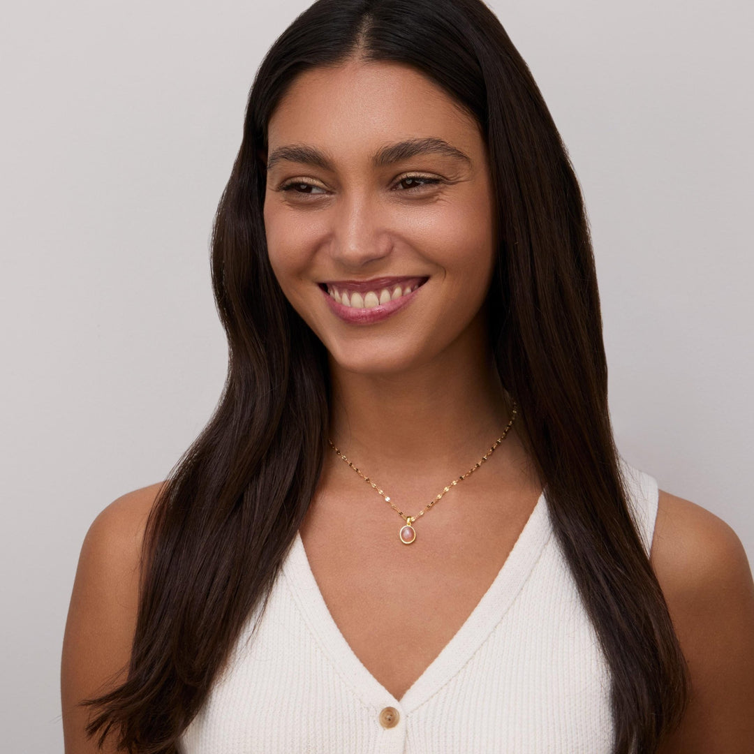 Close detail of the Natural Birthstone Necklace in 18K Gold Vermeil with Birthstone and CZ Diamond. Safe for sensitive.