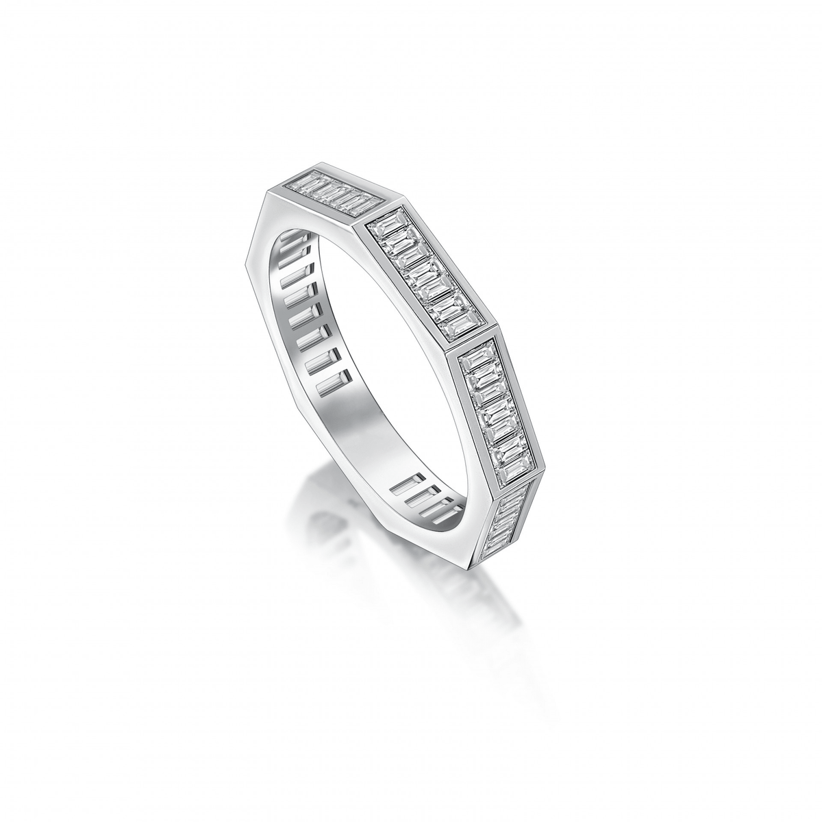 0.75 ct natural baguette diamond octagonal eternity ring in 14K white gold