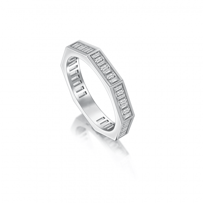 0.75 ct natural baguette diamond octagonal eternity ring in 14K white gold