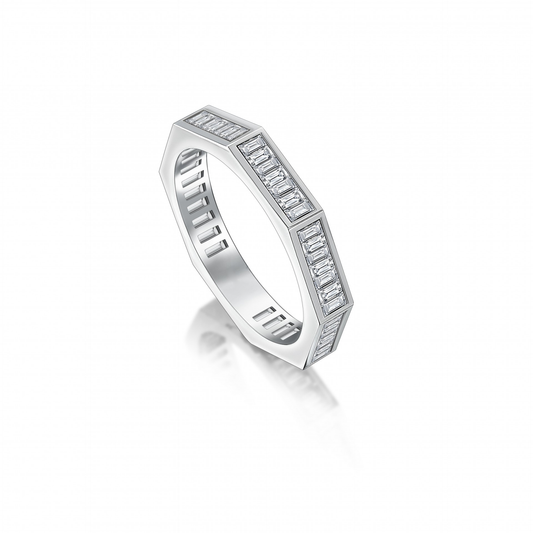 0.75 ct natural baguette diamond octagonal eternity ring in 14K white gold