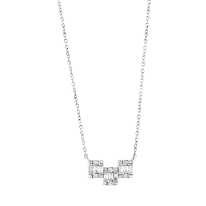 0.35 ct tw natural diamond baguette geometric bar necklace in 18K white gold, front view on white
