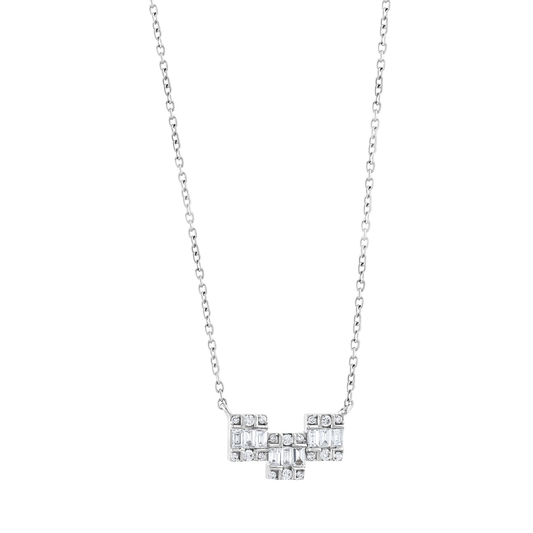 0.35 ct tw natural diamond baguette geometric bar necklace in 18K white gold, front view on white